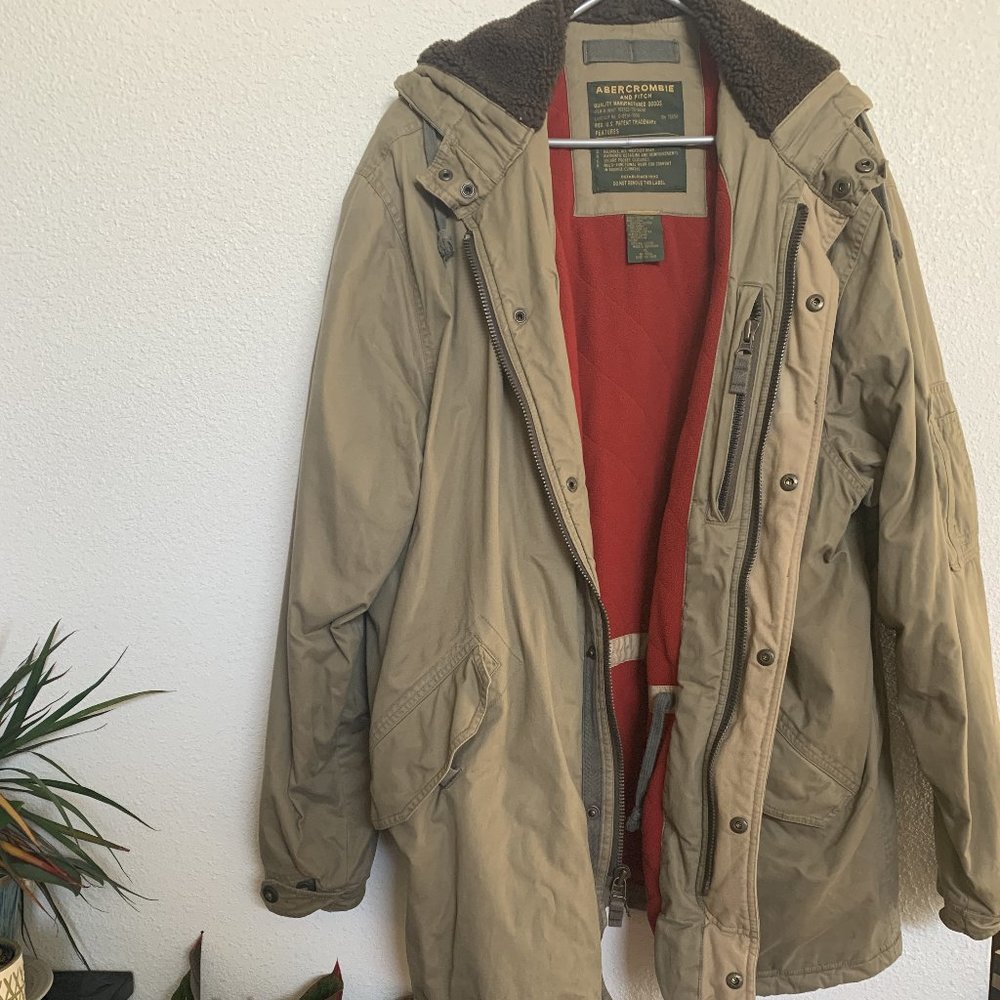 Abercrombie & Fitch Vintage Khaki hooded fleece military field jacket NWOT SZ XL
